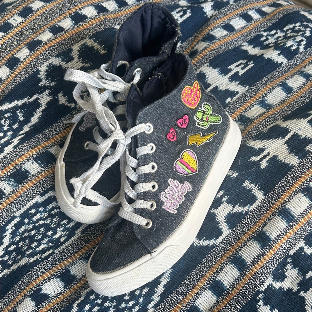 Piper Denim High-Top Sneakers with Colorful Patches